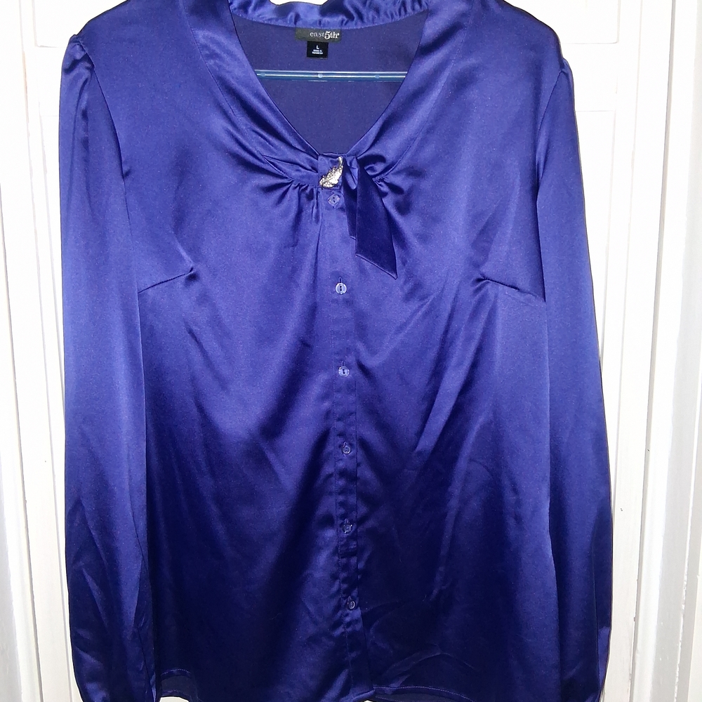 East 5th Elegant Blue Satin Blouse Large